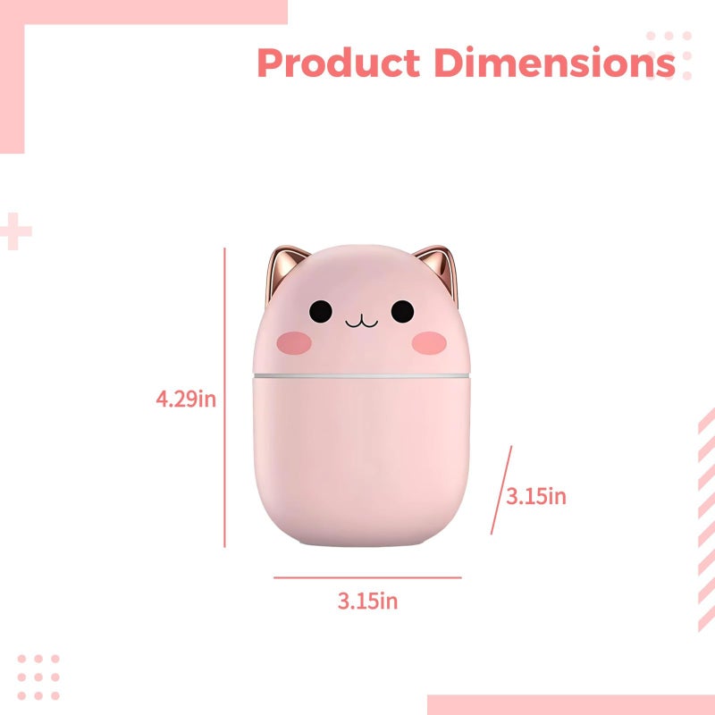 USB Cute Cat Humidifier 2 Packs Mini Desktop Mist Maker With Night Light 250ml - Image 4