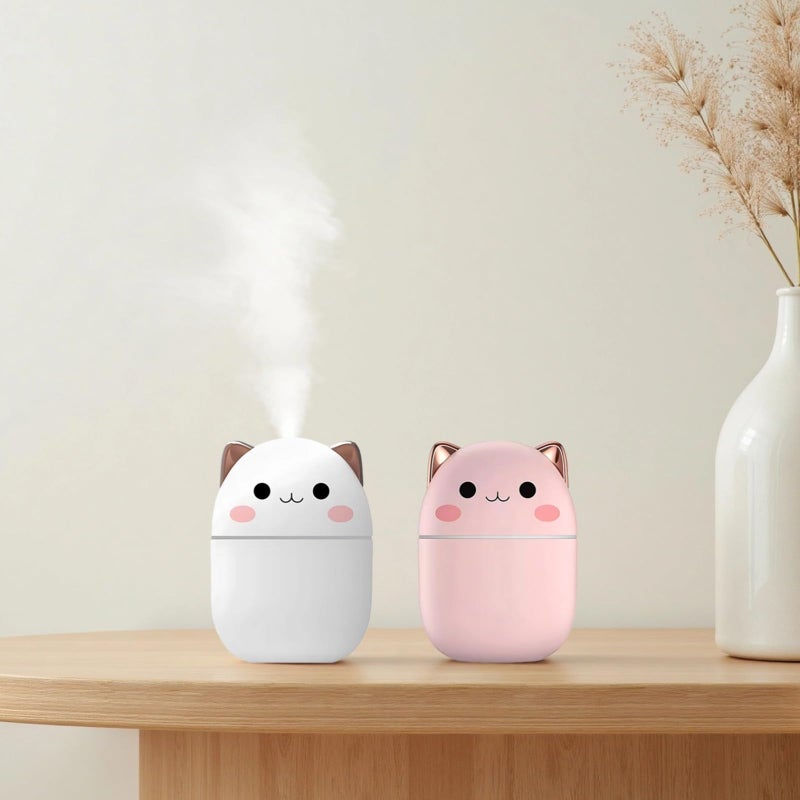 USB Cute Cat Humidifier 2 Packs Mini Desktop Mist Maker With Night Light 250ml - Image 3