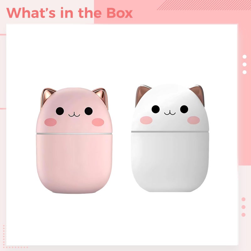 USB Cute Cat Humidifier 2 Packs Mini Desktop Mist Maker With Night Light 250ml - Image 5