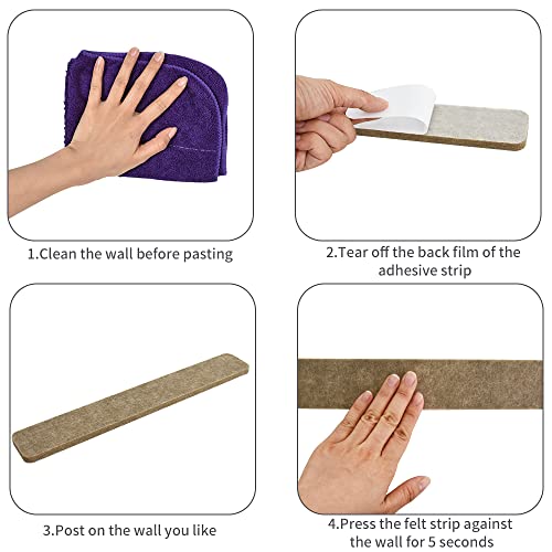 Vuzvuv 8 pcs Bulletin Board Bar Strips with 50 Pushpins & 10 Wooden Clip pins，Self Adhesive Cork Board for Wall，Felt Pin Board for School，Office Decor(Black Brown Gray) - Image 3