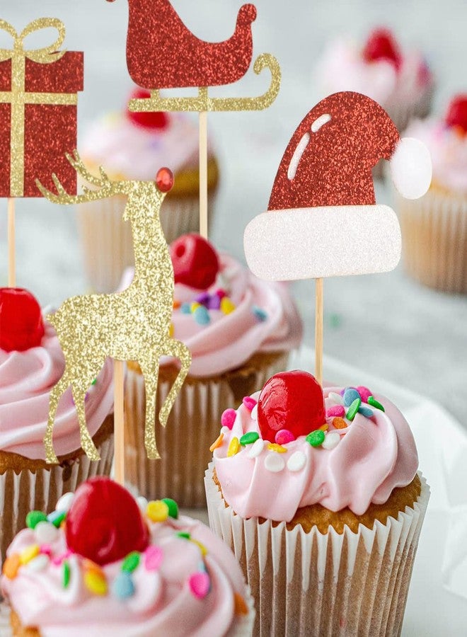 HOKPA زينة كب كيك عيد الميلاد من هوكبا، 36 قطعة لامعة على شكل ندفة ثلج، قبعات سانتا، شجرة عيد الميلاد، غزال، رجل خبز الزنجبيل، أعواد تزيين الكب كيك لحفلات عيد الميلاد - Image 4