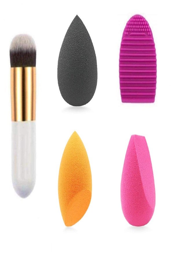AVTY 5-in-1 Professional Makeup Set - Includes Foundation Brush, 3 Latex-Free Beauty Sponges, and Silicone Cleaner Mat - Multicolor Makeup Blender Kit for Flawless Liquid, Cream, and Powder Application - Image 1