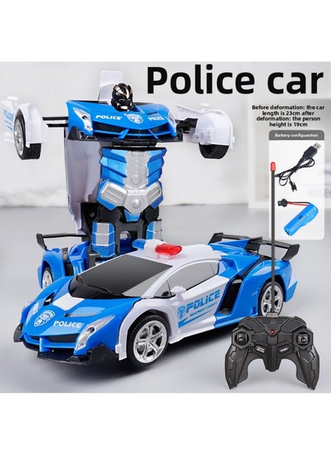 One-key Deformation Remote Control Car 2.4G Gesture Induction King Kong Robot Children's Toy Racing Generation Batch Cross-border-Color:Rambo Police Car [Remote Control Deformation] 1:18
