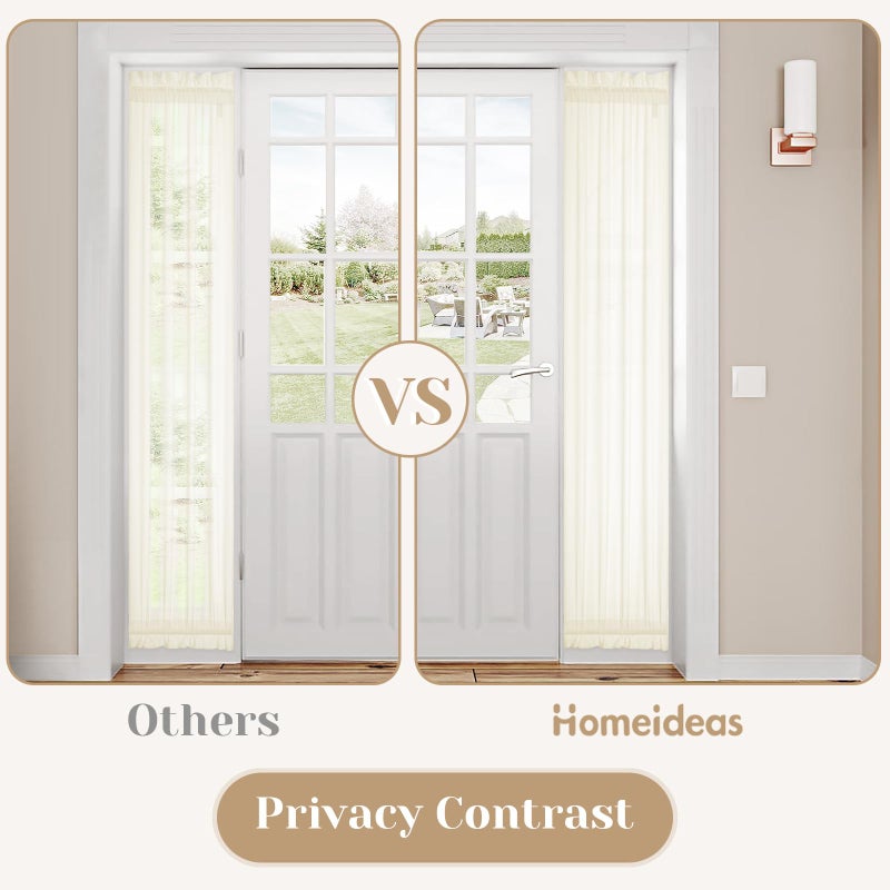 HOMEIDEAS HOMEIDEAS Non-See-Through Sidelight Curtains for Front Door  Privacy Semi Sheer Door Window Curtains  Rod Pocket Light Filtering French Door Curtains with Tieback  (1 Panel  Cream Beige  26W X 72L) - Image 2