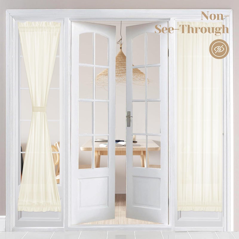 HOMEIDEAS HOMEIDEAS Non-See-Through Sidelight Curtains for Front Door  Privacy Semi Sheer Door Window Curtains  Rod Pocket Light Filtering French Door Curtains with Tieback  (1 Panel  Cream Beige  26W X 72L) - Image 1