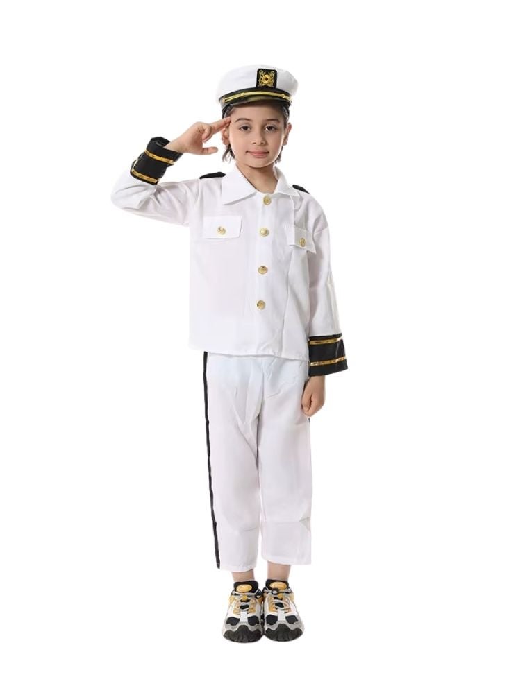 بريميم زي كابتن البحرية للأطفال – طقم بحار أبيض مع قبعة - Image 1