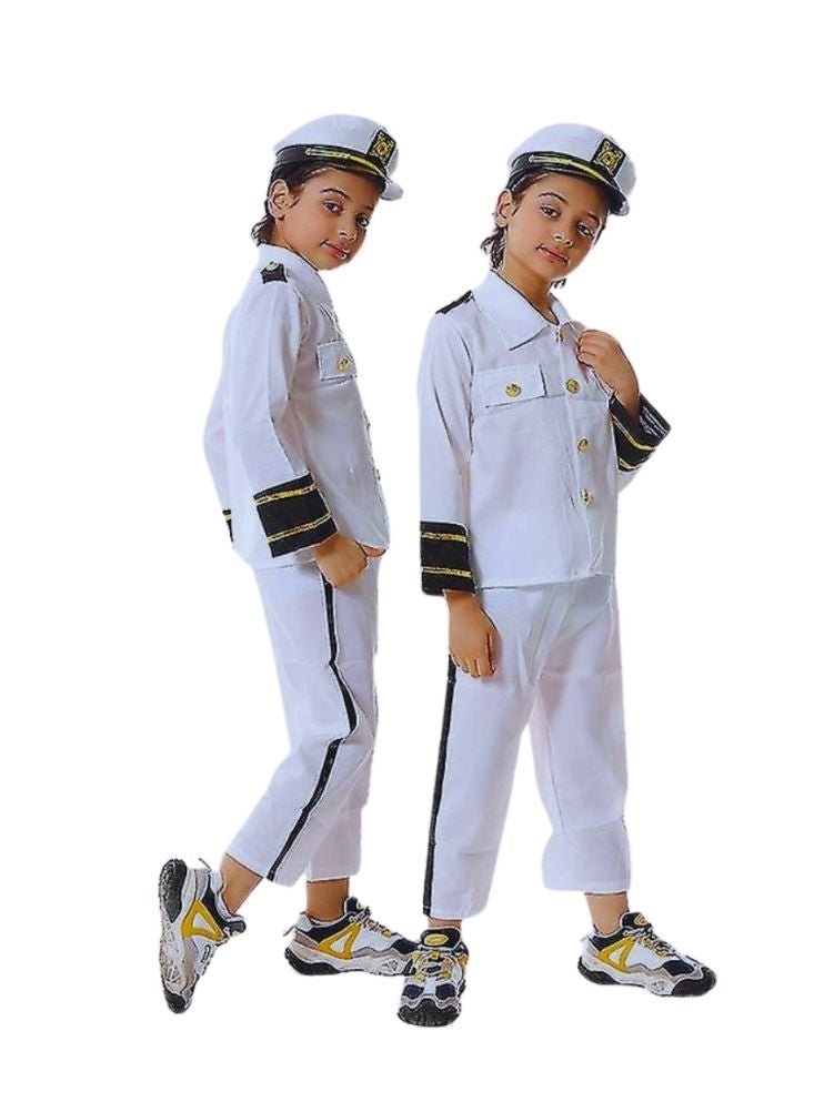 بريميم زي كابتن البحرية للأطفال – طقم بحار أبيض مع قبعة - Image 2