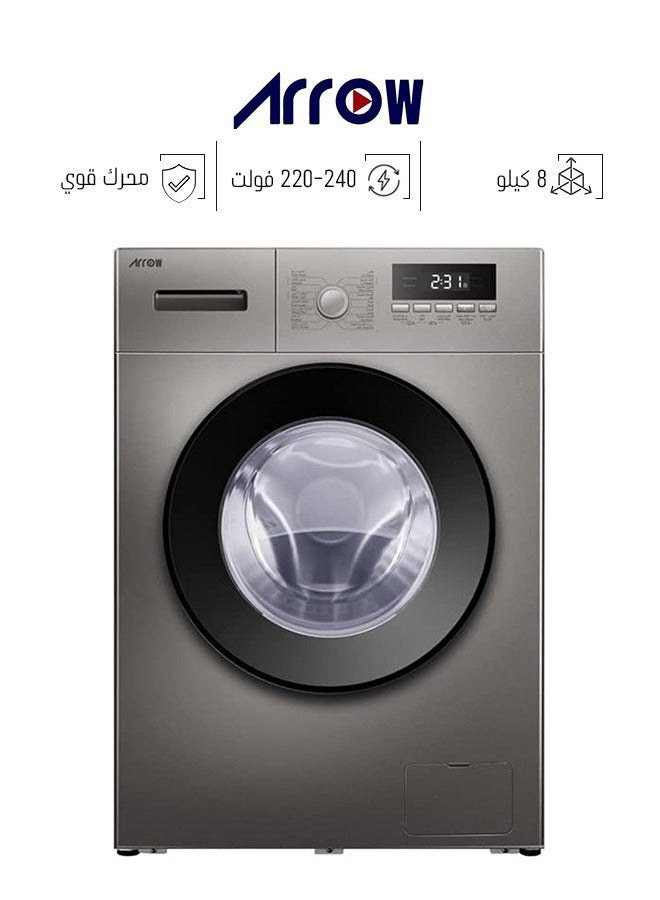 Arrow 8KG Front Washing Machine - 16 Programs - Digital - Steel - RO-09FWTS-01 - Image 1
