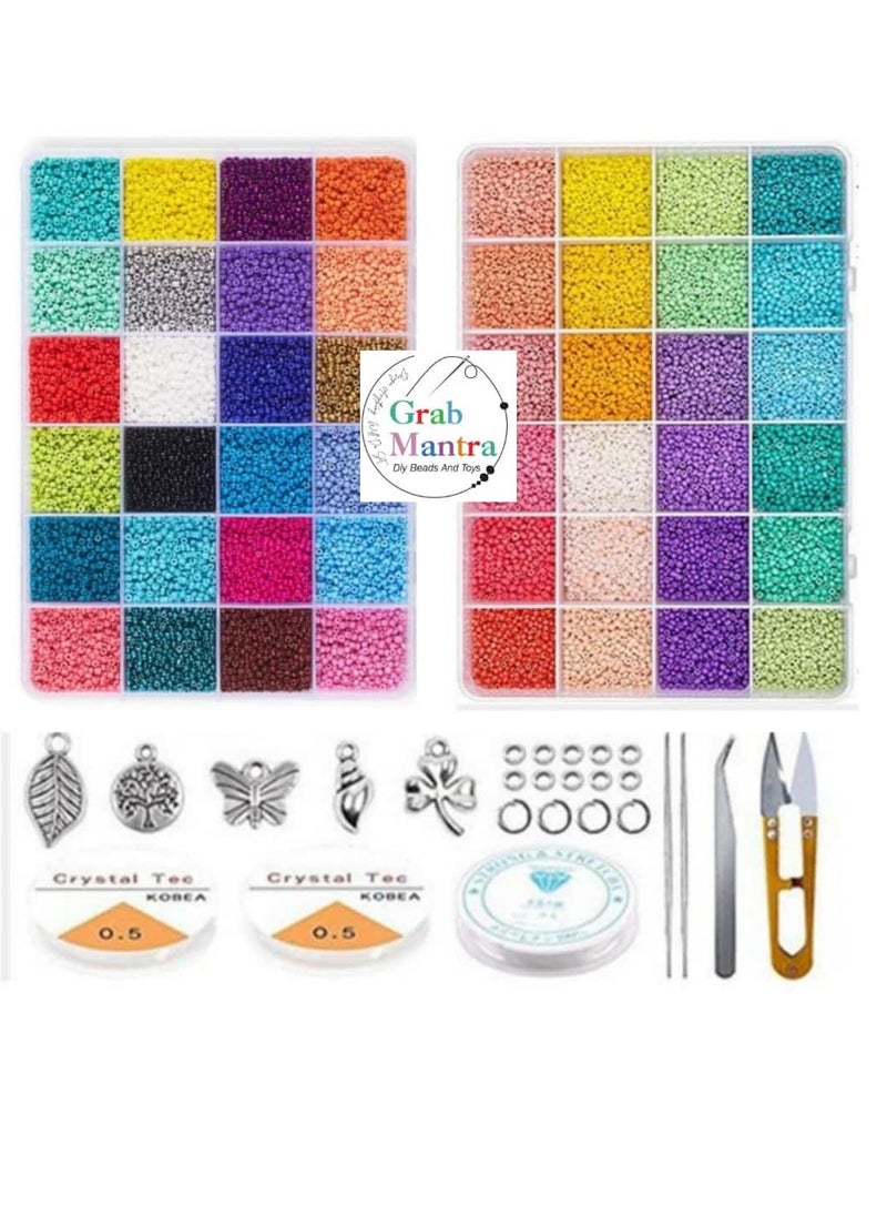 Grab Mantra - 48000 Glass Seed Beads Set, 2mm , 48 Colors, For Jewelry, Bracelet, Necklace, Earring And Handmade  Household Crafts (Cutter Color May  Vary) - Image 1