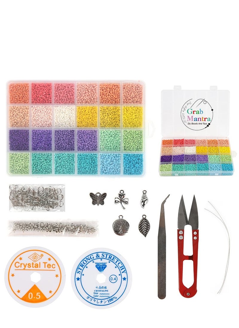 Grab Mantra - 48000 Glass Seed Beads Set, 2mm , 48 Colors, For Jewelry, Bracelet, Necklace, Earring And Handmade  Household Crafts (Cutter Color May  Vary) - Image 1