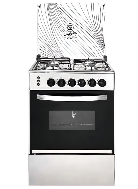 بوتاجاز 4 شعله  55*55 فضى - سطح استانلس كامل  اشعال ذاتى ولمبة فرن وشوايه و 2 مفتاح للفرن والشوايه منفصلين