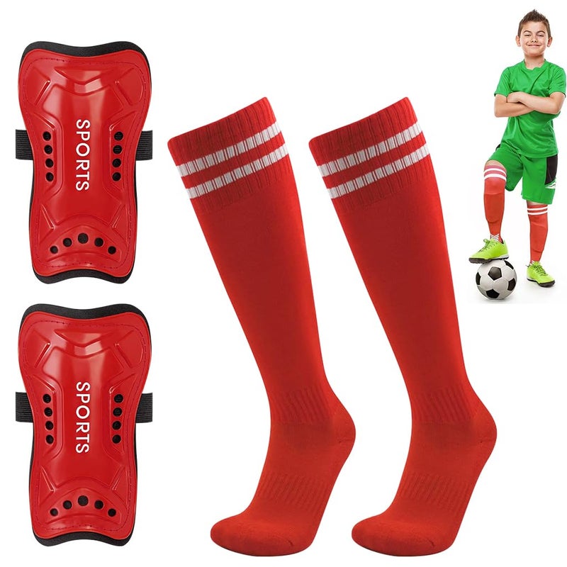 Proberos ® Sport Compression Sock Shin Guards Set 14 Inches Knee High Compression Sport Socks for Girls 5-10 Years Old Sweat Absorption High Elastic Long Sport Socks for Soccer, Basketball, Red - Image 1