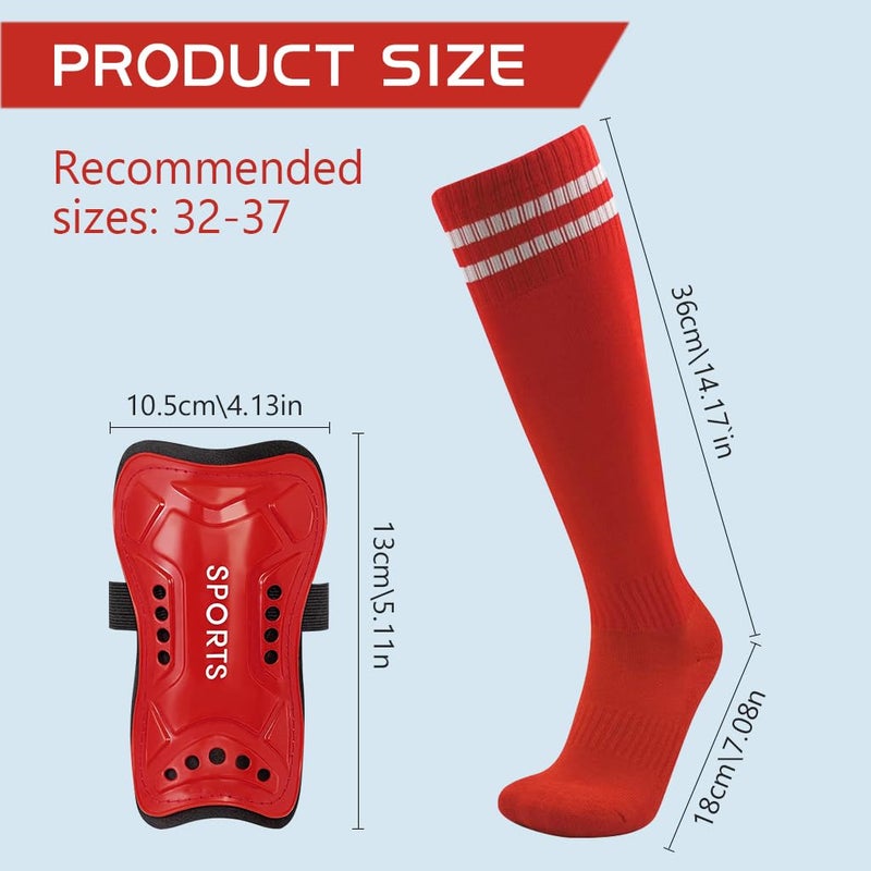 Proberos ® Sport Compression Sock Shin Guards Set 14 Inches Knee High Compression Sport Socks for Girls 5-10 Years Old Sweat Absorption High Elastic Long Sport Socks for Soccer, Basketball, Red - Image 2