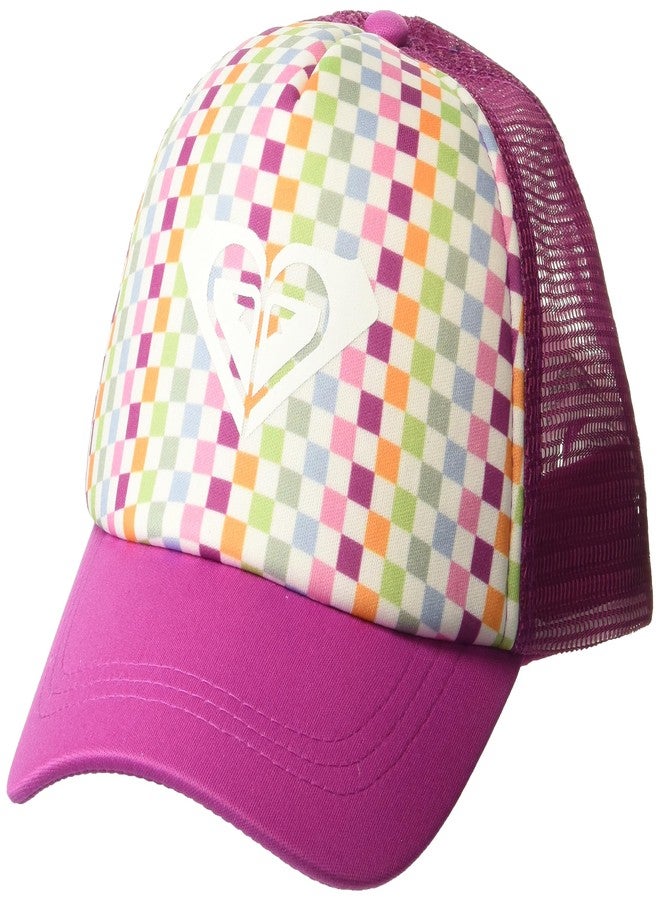 Roxy Girl's Sweet Emotions Trucker Hat – Adjustable Summer Cap with Mesh Back, Lightweight and Breathable, Bright White Check - Image 1