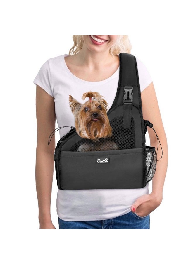 lukovee Lukovee Dog Slings for Small Dogs, Hard Bottom Support & Adjustable Soft Padded Shoudler Strap Dog Sling Carrier, Dog Purse with Button Closure & Zipper Pockets (for Short Leg Pets up to 6 lbs,Black) - Image 1
