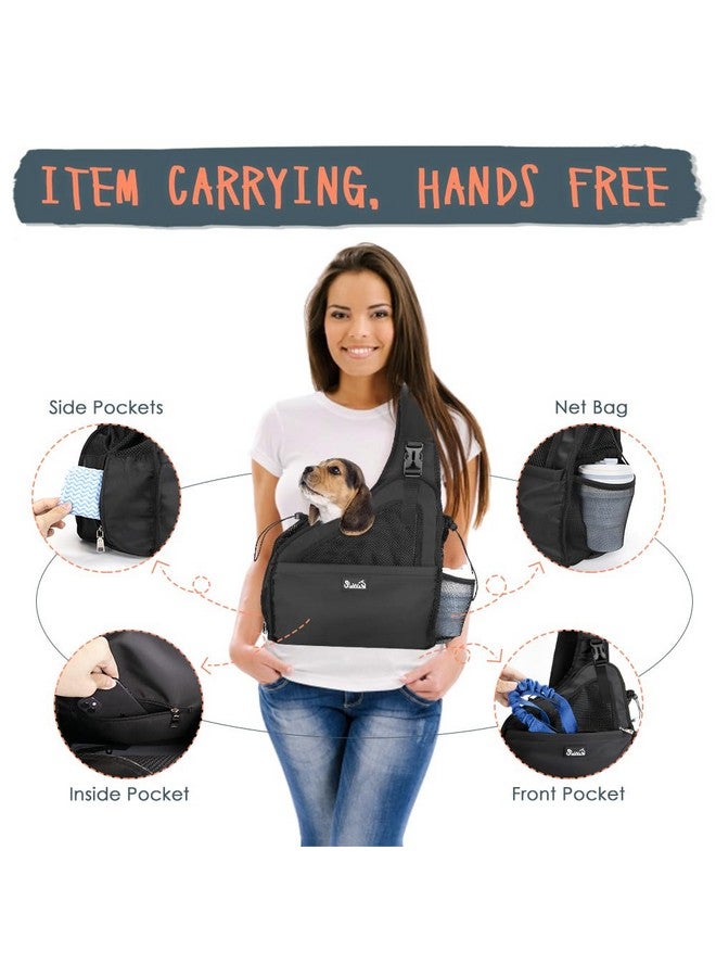 lukovee Lukovee Dog Slings for Small Dogs, Hard Bottom Support & Adjustable Soft Padded Shoudler Strap Dog Sling Carrier, Dog Purse with Button Closure & Zipper Pockets (for Short Leg Pets up to 6 lbs,Black) - Image 3