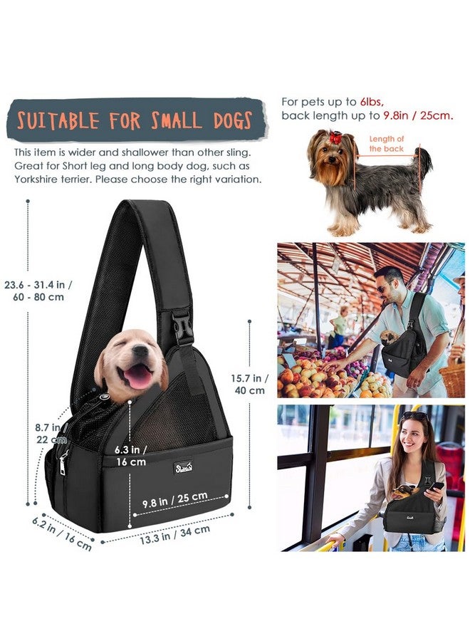lukovee Lukovee Dog Slings for Small Dogs, Hard Bottom Support & Adjustable Soft Padded Shoudler Strap Dog Sling Carrier, Dog Purse with Button Closure & Zipper Pockets (for Short Leg Pets up to 6 lbs,Black) - Image 5