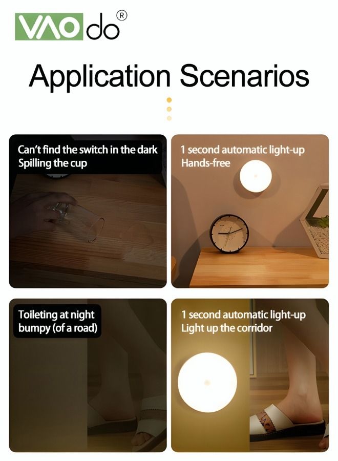 فاو دو مصباح LED ليلي لاسلكي ذكي بمستشعر جسم الإنسان ، ضوء التحكم الصوتي ، ملحقات شفط مغناطيسي مجاني وخط شحن USB ، ضوء ليلي للممر - Image 4