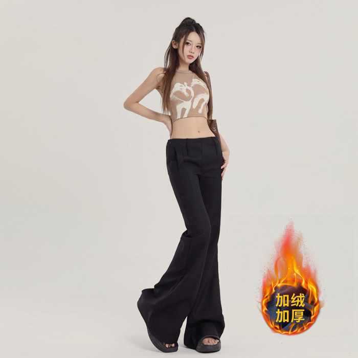 Grey Low Waist Casual American Style Horn Fleece-Lined Suit Pants Women'S Autumn High-End Dape Loose Mop Pants - Image 1