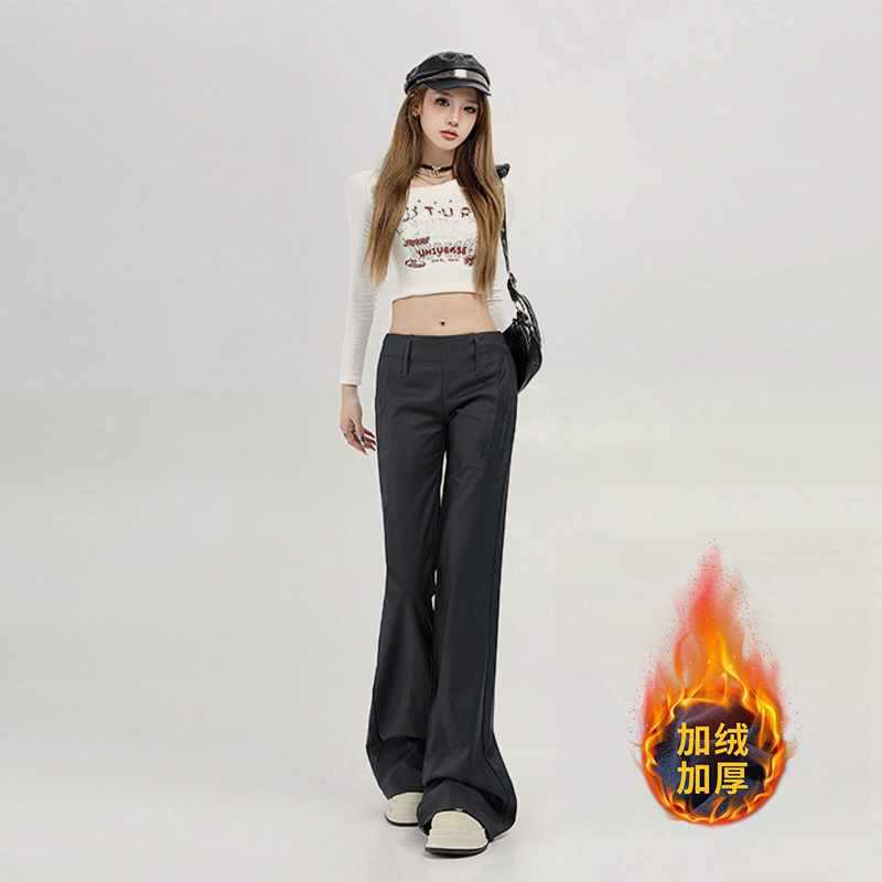 Grey Low Waist Casual American Style Horn Fleece-Lined Suit Pants Women'S Autumn High-End Dape Loose Mop Pants - Image 2