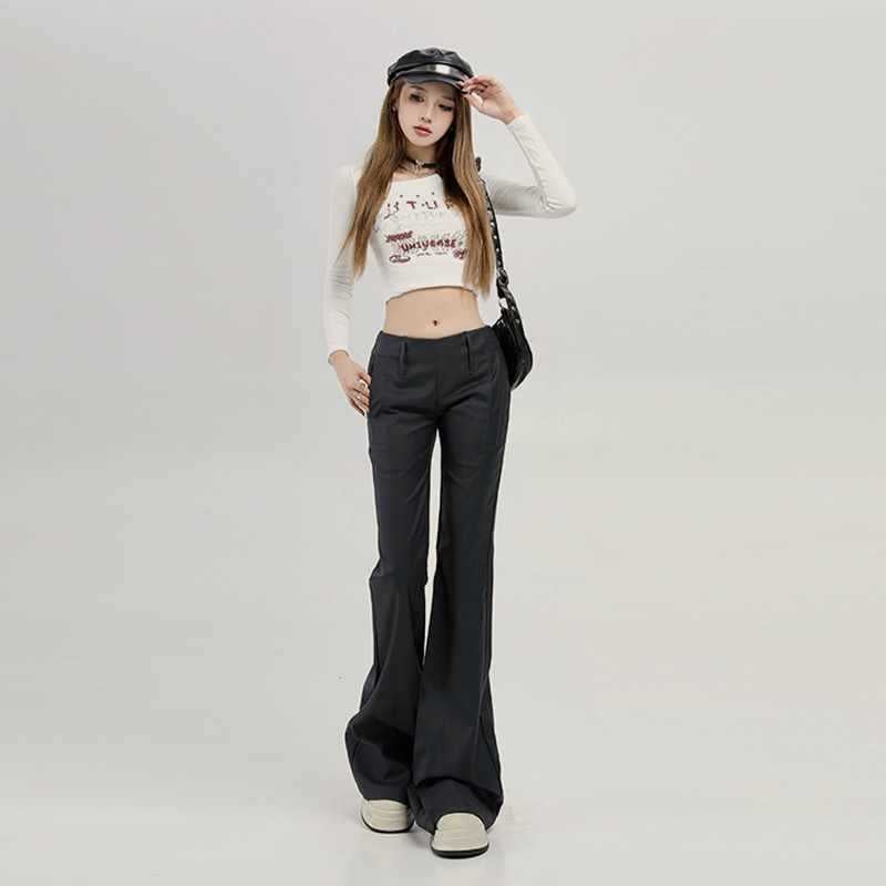 Grey Low Waist Casual American Style Horn Fleece-Lined Suit Pants Women'S Autumn High-End Dape Loose Mop Pants - Image 4