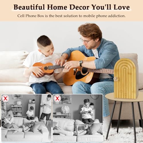 Lzttyee Phone Box for Family Time, Bamboo Cell Phone Jail, 3 Sections Hold 6 Phones, with Charging Holes, Phone Holder Self-Discipline Box, Help Kids Adults Focus Back, Mobile Phone Addiction (Wood) - Image 5