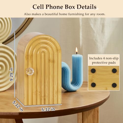 Lzttyee Phone Box for Family Time, Bamboo Cell Phone Jail, 3 Sections Hold 6 Phones, with Charging Holes, Phone Holder Self-Discipline Box, Help Kids Adults Focus Back, Mobile Phone Addiction (Wood) - Image 3