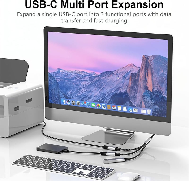 إليفانت بوت محور تقسيم USB-C إلى 3 منافذ USB-C من Verilux®، محور Type-C مضفر من النايلون مع هيكل ألومنيوم، منفذا بيانات مزدوجان بسرعة 480 ميجابت في الثانية ومنفذ شحن بقدرة 60 واط (PD) لأجهزة الكمبيوتر المحمولة والأجهزة اللوحية والهواتف الذكية - Image 5