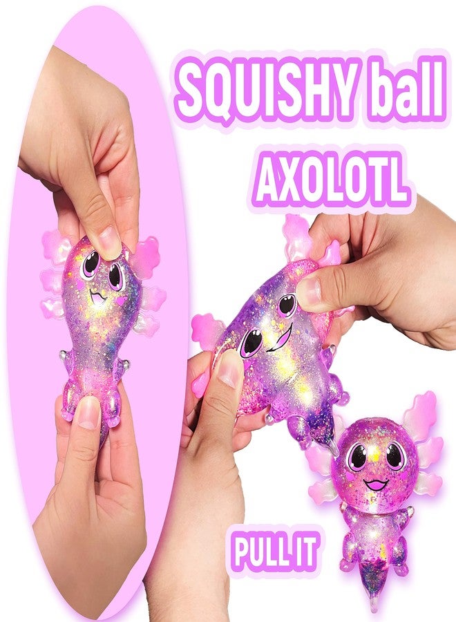 EVDERS Squishy Axolotl Sugar Stress Balls for Kids and Adults, Stretchy Sensory Squeeze Fidget Toys, Cute Sugar Ball for Easter Basket Stuffers Party Favors Axolotl Squishy Toys for Anxiety Autism (Purple) - Image 4