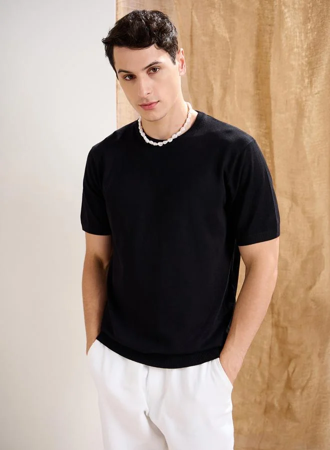 ساسافراس تيشيرت ساسافراس أسود قصير الأكمام من الكتان الفاخر