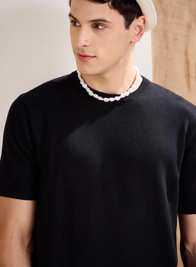 ساسافراس تيشيرت ساسافراس أسود قصير الأكمام من الكتان الفاخر