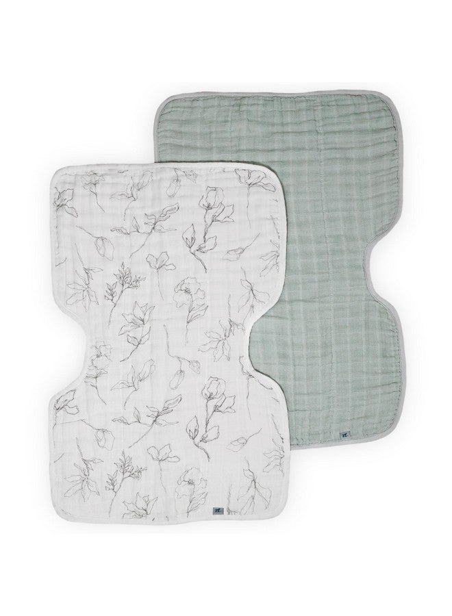 Little Unicorn 100% Certified Natural Organic Cotton Burp Cloth 2 Pack | Ultra-Absorbent & Soft Muslin Fabric | Larger Size & Ergonomic Design (Pencil Floral + White Sage) - Image 1