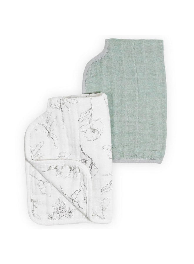 Little Unicorn 100% Certified Natural Organic Cotton Burp Cloth 2 Pack | Ultra-Absorbent & Soft Muslin Fabric | Larger Size & Ergonomic Design (Pencil Floral + White Sage) - Image 2