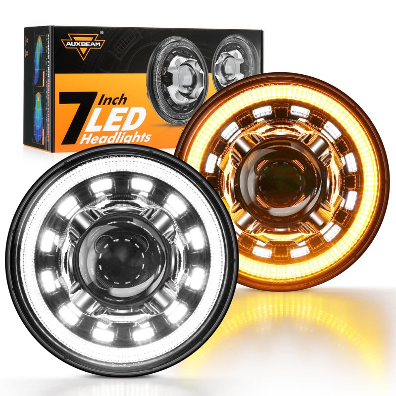 Auxbeam 7 LED Headlights H6024 with Turn Signal DRL High Low Beam 7Inch Round Headlights Compatible with 19972017 Jeep Wrangler JK TJ JL Ford Replacement Headlamps DOT Approved 2 Years Warranty