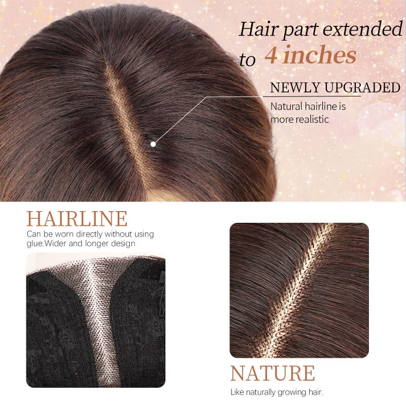 Nnzes Long Brown Mixed Blonde Wavy Wig 4x1 Lace Natural Hairline Middle Part Curly Heat-Resistant Synthetic Fiber for Women & Beginners Daily Party Use 26In - Image 5