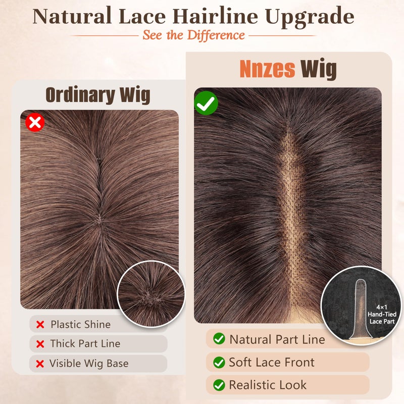 Nnzes Long Brown Mixed Blonde Wavy Wig 4x1 Lace Natural Hairline Middle Part Curly Heat-Resistant Synthetic Fiber for Women & Beginners Daily Party Use 26In - Image 2
