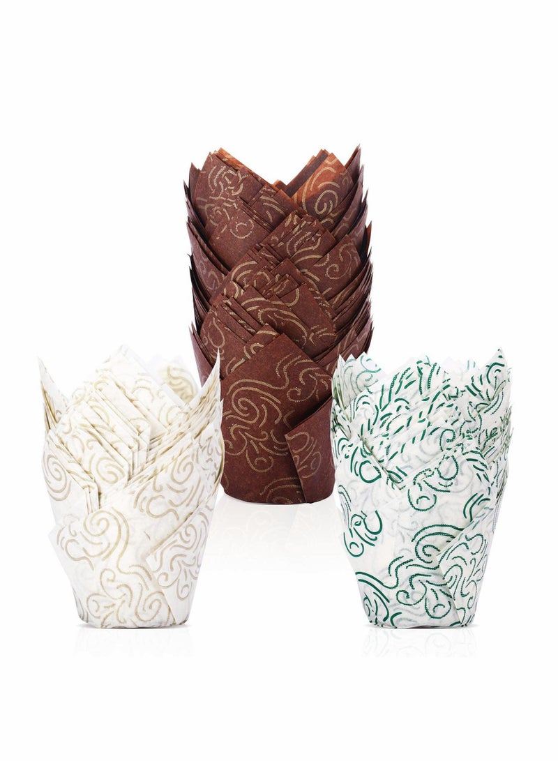 Excefore 200Pcs Tulip Baking Cups Muffin Liners Wrappers Baking Cup Holders Cupcake Liners for Wedding, Birthday, Anniversary, Party In 3 Patterns - Image 1