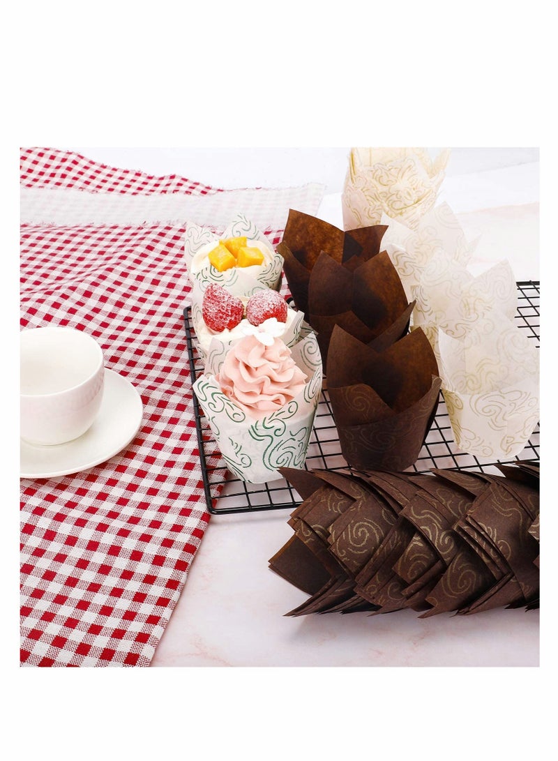 Excefore 200Pcs Tulip Baking Cups Muffin Liners Wrappers Baking Cup Holders Cupcake Liners for Wedding, Birthday, Anniversary, Party In 3 Patterns - Image 2