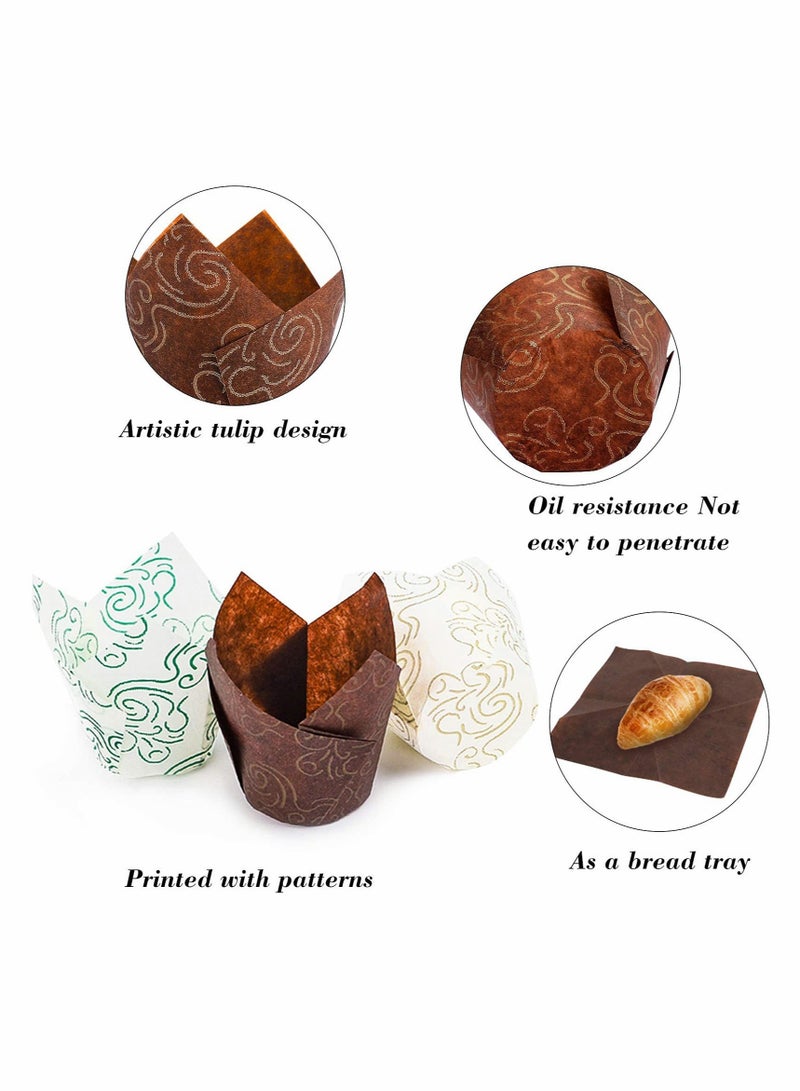 Excefore 200Pcs Tulip Baking Cups Muffin Liners Wrappers Baking Cup Holders Cupcake Liners for Wedding, Birthday, Anniversary, Party In 3 Patterns - Image 4