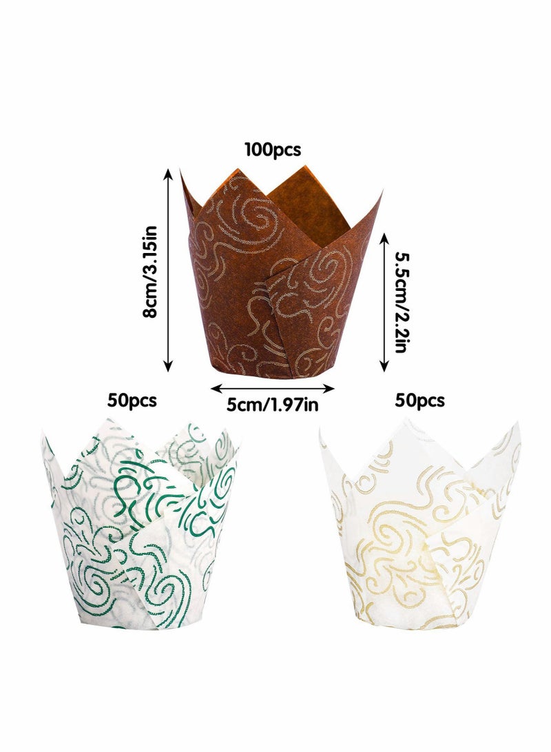 Excefore 200Pcs Tulip Baking Cups Muffin Liners Wrappers Baking Cup Holders Cupcake Liners for Wedding, Birthday, Anniversary, Party In 3 Patterns - Image 5