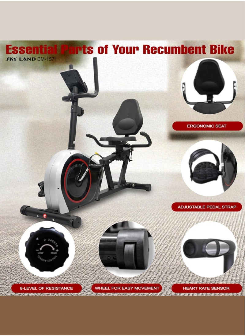 Recumbent Magnetic Exercise Bike | Silent & Smooth Cycling | 8-Level Resistance | LED Display & FitShow App | Ergonomic Adjustable Seat | Heavy-Duty Steel Frame | 120Kg Capacity | EM-1571 - pzsku/Z6BE0EA833D6B8DBAE34AZ/45/1741171954/00c3bb5a-462d-4cc0-b3e4-95fcb83f2478