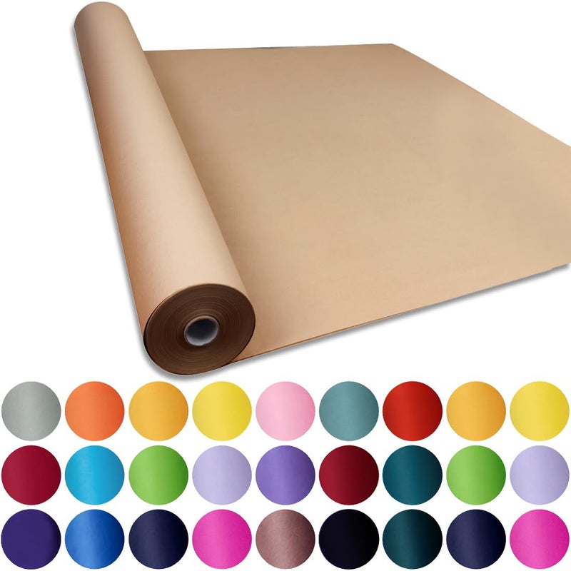 SMART&CASUAL 36" x 2,520" (210') Brown Kraft Craft Paper Roll for Gift Wrapping Bulletin Board Bouquet Flower Kids Art Packing Parcel Table Covering 70GSM 50LB (Brown, 36" x 210') - Image 1