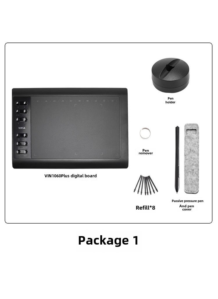 Generic High Performance 1060PLUS Drawing Tablet with Battery-free Pen Package One 