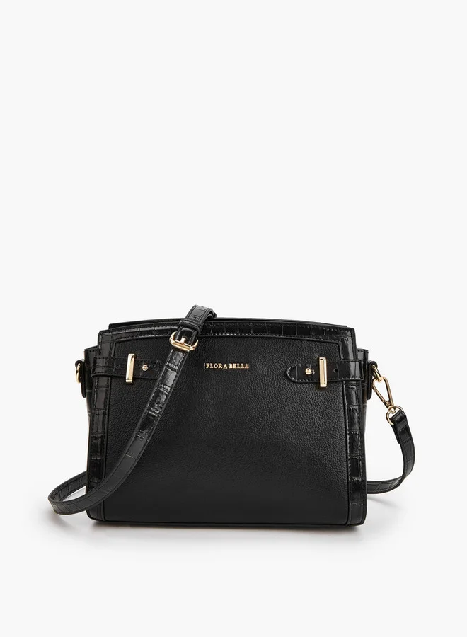 Flora Bella By Shoexpress Textured Crossbody Bag with Detachable Strap and Zip Closure