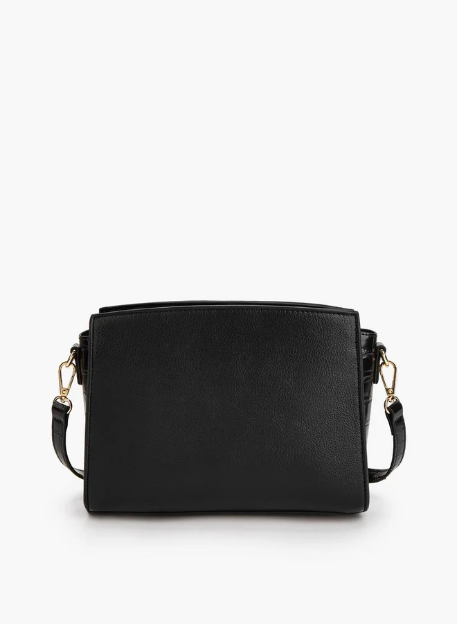Flora Bella By Shoexpress Textured Crossbody Bag with Detachable Strap and Zip Closure