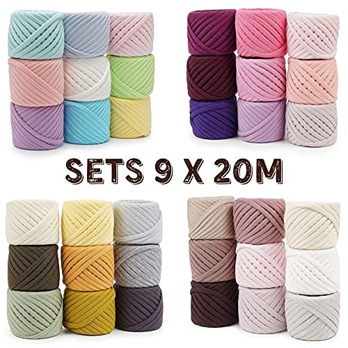Bobilon T-Shirt Yarn Set, 9 Balls of 196 Yards Each, Organic Cotton T-Yarn for Crocheting and Knitting, American Set - Image 4