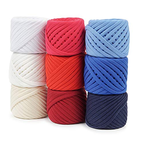 Bobilon T-Shirt Yarn Set, 9 Balls of 196 Yards Each, Organic Cotton T-Yarn for Crocheting and Knitting, American Set - Image 1