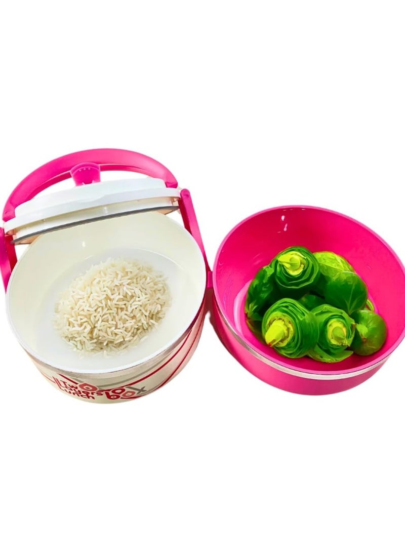 1.4L BPA-Free 2-Tier Heavy Duty Plastic Lunch Box, Airtight, Rubber Seal, Double-Sided Lock, Dual Handles for Easy Carrying (Pink) - Image 2