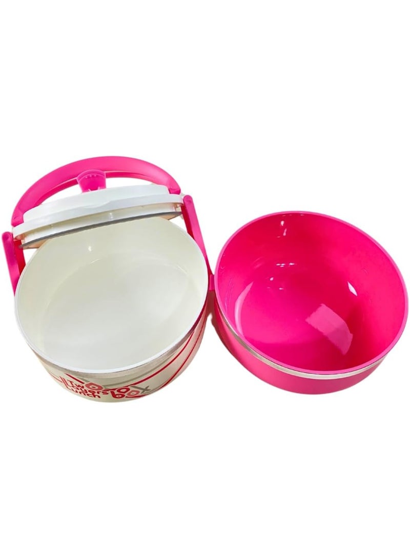 1.4L BPA-Free 2-Tier Heavy Duty Plastic Lunch Box, Airtight, Rubber Seal, Double-Sided Lock, Dual Handles for Easy Carrying (Pink) - Image 3