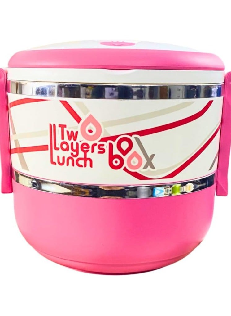 1.4L BPA-Free 2-Tier Heavy Duty Plastic Lunch Box, Airtight, Rubber Seal, Double-Sided Lock, Dual Handles for Easy Carrying (Pink) - Image 4
